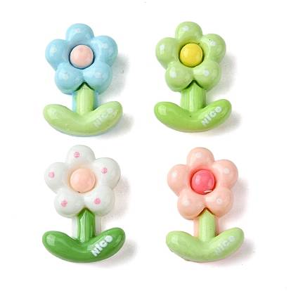 Opaque Resin Decoden Cabochons, Flower with Leaf