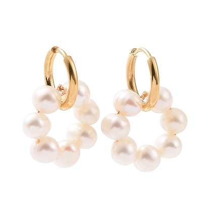 2 Paar Creolen mit Ringen aus Naturperlen für Mädchen und Frauen