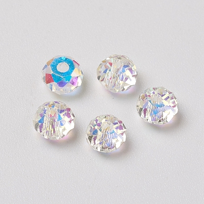 Гальванические стеклянные бусины, с покрытием AB цвета, граненые, рондель