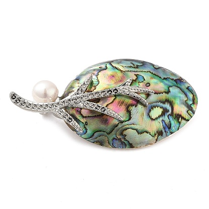 Oval Natural Paua Shell Brooches, with Brass Pins & Pearl