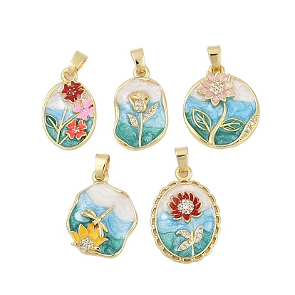 Латунные микропаве прозрачные подвески с фианитом, цветок, с эмалью, без кадмия и без свинца