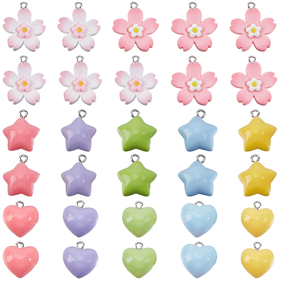 60 шт 3 стили подвески из непрозрачной смолы, с петлей, разнообразные