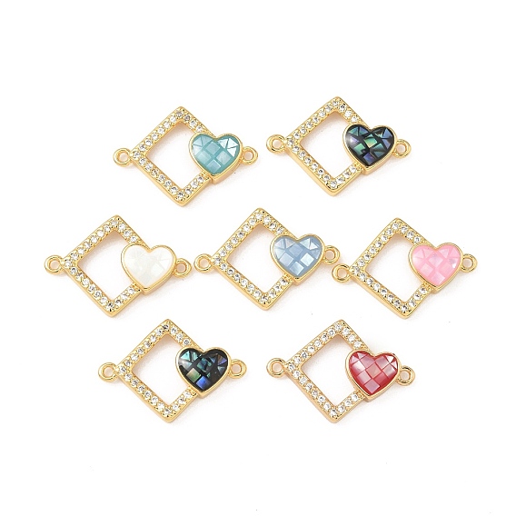 Подвески в виде ромба из латуни с микропаве из прозрачных кубических цирконий и ракушек с сердечками, с эмалью, реальный 18 k позолоченный, стойки покрытие, долговечный, без кадмия и без свинца