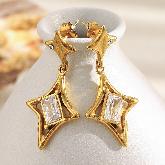 304 серьги-гвоздики в форме звезды из нержавеющей стали с прозрачным кубическим цирконием