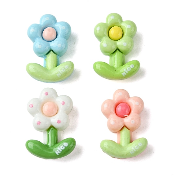 Opaque Resin Decoden Cabochons, Flower with Leaf
