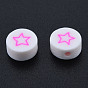 Handmade Polymer Clay Beads, Flat Round with Star
