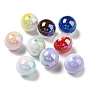 UV Plating Rainbow Iridescent Opaque Acrylic Beads, Two Tone, Round