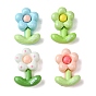 Opaque Resin Decoden Cabochons, Flower with Leaf