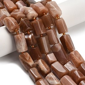 Натуральный персиковый лунный камень, колонка, с бисером, граненые