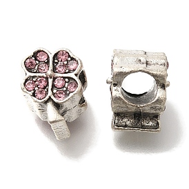 Rack Plating Alloy European Beads, with Rhinestone, Lead Free & Cadmium Free, Large Hole Beads, Clover