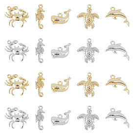 20шт 10 амулеты из сплава с покрытием в стойке, без кадмия и без свинца, краб, морской конек, кит, морская черепаха и дельфин