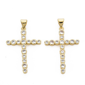 Brass Micro Pave Cubic Zirconia Pendants, Nickel Free, Cross
