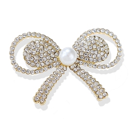 Zinc Alloy Brooch, Rhinestone and Imitation Pearl Lapel Pin, Bowknot