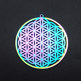 Ion Plating(IP) 201 Stainless Steel Pendants, Spiritual Charms, Laser Cut, Flower of Life