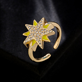 18K Gold Plated Geometric Star Ring with Zircon Stones for Women