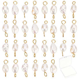 30Pcs Natural Cultured Freshwater Pearl Beads Links Connectors, with 304 Stainless Steel Eye Pin