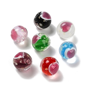 Бусины лэмпворк , светящиеся бусы, круглые с сердцем, светится в темноте