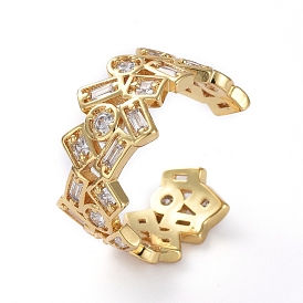 Adjustable Brass Cuff Finger Rings, with Micro Pave Cubic Zirconia