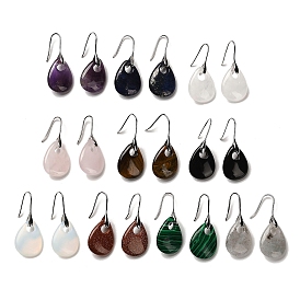 Natural & Synthetic Gemstone Teardrop Dangle Earrings, Rack Plating Platinum Brass Earrings, Cadmium Free & Lead Free