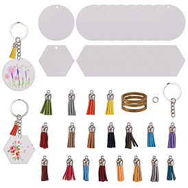 SUNNYCLUE DIY Keychain, with Iron Split Key Rings, Iron Jump Rings, Faux Suede Tassel Pendant Decorations, Transparent Acrylic Blank Big Pendants and Brass Rings