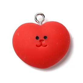 Opaque Resin Pendants, Heart Face Charms with Platinum Tone Iron Loops