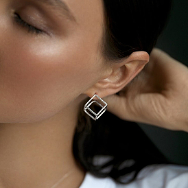 Sterling Silver Hollow Hoop Earrings, Silver