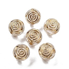 Perles acryliques plaquées, métal doré enlaça, ronde avec des fleurs