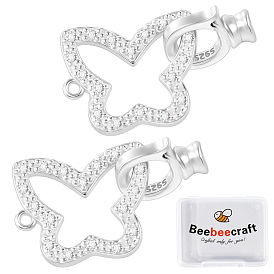 2 шт. 925 застежки-карандаши из стерлингового серебра с микропаве из прозрачных кубических цирконий, с печатью s925, бабочка