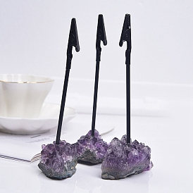 Raw Natural Drusy Amethyst Cluster Business Cards Display Clamp, with Metal Alligator Clip