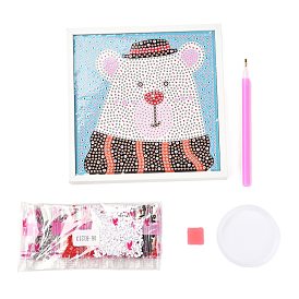 DIY Christmas Theme Diamond Painting Kits For Kids, Bear Pattern Photo Frame Making, with Resin Rhinestones, Pen, Tray Plate and Glue Clay