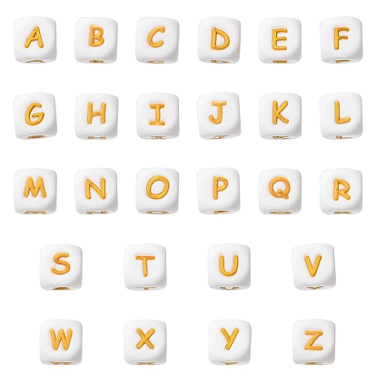 26Pcs 26 Styles Silicone Beads, Cube with Letter