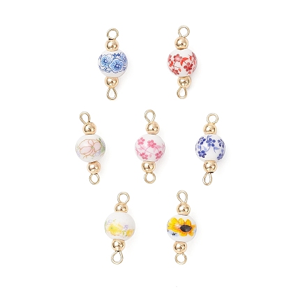 Подвески-коннекторы из фарфора и керамики с цветочным принтом ручной работы, с 304 двойными петлями из нержавеющей стали, разноцветные