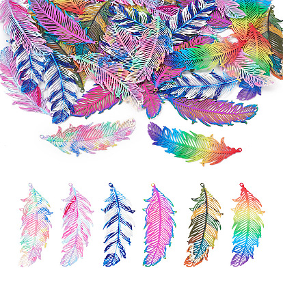 48 шт. 6 цвета ионное покрытие (ip) 201 филигранные подвески из нержавеющей стали, гравированные металлические украшения, перо