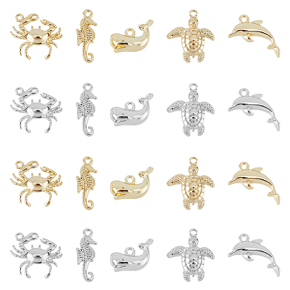 20шт 10 амулеты из сплава с покрытием в стойке, без кадмия и без свинца, краб, морской конек, кит, морская черепаха и дельфин