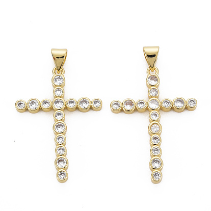 Brass Micro Pave Cubic Zirconia Pendants, Nickel Free, Cross