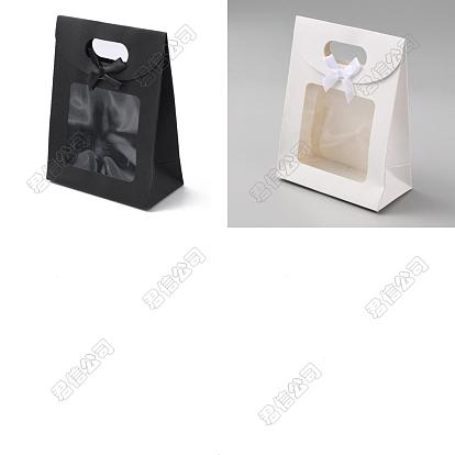 24Stück 2Farben Rechteck Papier Geschenktüten, mit klarem Fenster, Mit Schleife und Schleife verzierte rechteckige Bonbontüte zum Geburtstag, Hochzeit, Feier-Party-Verpackung