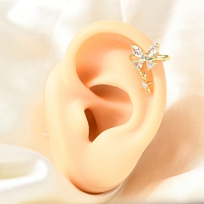 Brass Micro Pave Cubic Zirconia Cuff Earrings for Women, Butterfly, Rack Plating, Long-Lasting Plated, Cadmium Free & Lead Free, Real 18K Gold Plated