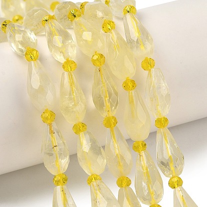 Natural Lemon Quartz(Heated) Beads Strands, Faceted, Teardrop, with Seed Beads