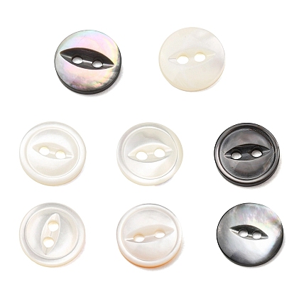 Cat Eye Style Natural Shell Buttons, Fisheye 2-Hole Flat Round Buttons