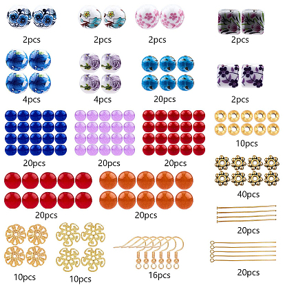 DIY Earring Making Kits, with Porcelain Beads, Synthetic Turquoise & Natural Malaysia Jade & Natural Red Aventurine Beads, Shell Beads and Brass Earring Hooks