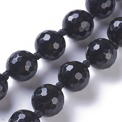 Natural Black Agate Beads Strands, Faceted, Round