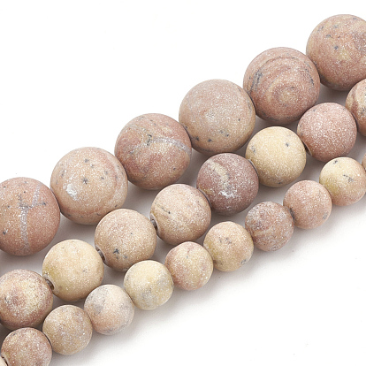 Natural Wood Lace Stone Beads Strands, Frosted, Round