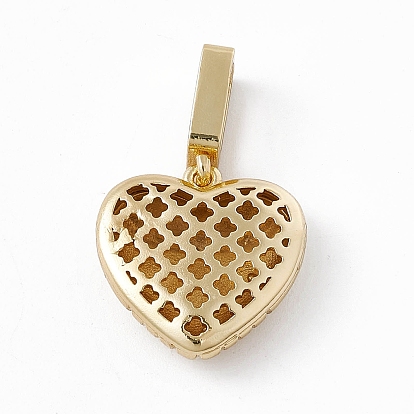 Rack Plating Brass Cubic Zirconia Slide Charms, Heart-Shaped Charm, Long-Lasting Plated, Lead Free & Cadmium Free