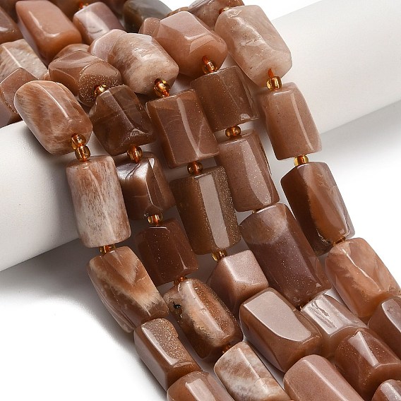 Натуральный персиковый лунный камень, колонка, с бисером, граненые