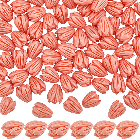 100шт. резные бусины из окрашенного синтетического коралла, для изготовления ювелирных изделий DIY, Жасмин