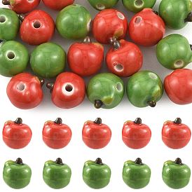 20Pcs 2 Colors Handmade Porcelain Beads, Apple, Bright Glazed Porcelain