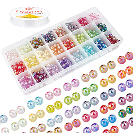 600Pcs 24 Colors Transparent Acrylic Beads, AB Color Plated, Round, and 1 Roll Crystal Elastic Stretch Thread