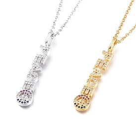 Brass Micro Pave Cubic Zirconia Pendant Necklaces, with 304 Stainless Steel Cable Chains, Word Peace & Peace Sign, Colorful