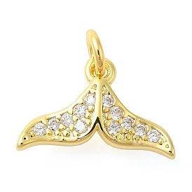 Whale Tail Rack Plating Brass Micro Pave Cubic Zirconia Pendants Charms, Lead Free & Cadmium Free