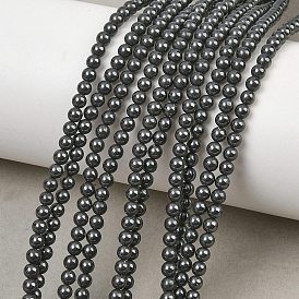 Natural Black Stone Beads Strands, Smooth Round